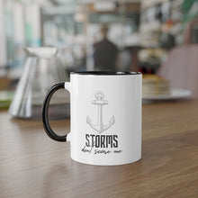 Load image into Gallery viewer, Storms Don't Scare Me Motivational Black Accent Mug
