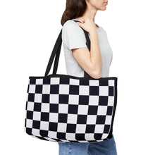 Load image into Gallery viewer, Black and White Popping Checker Weekender Tote Bag
