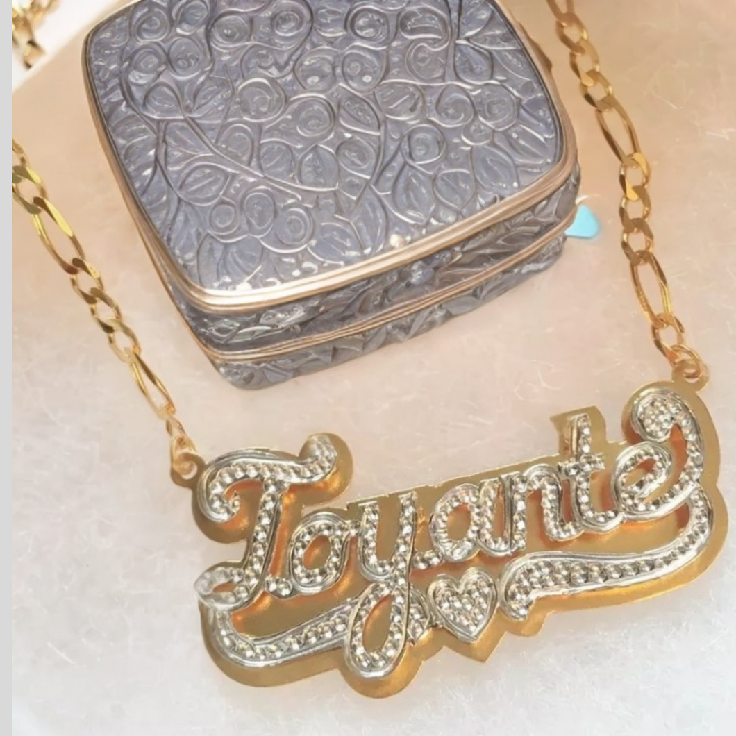 Double Two Tone Plated Personalized Heart Name Necklace